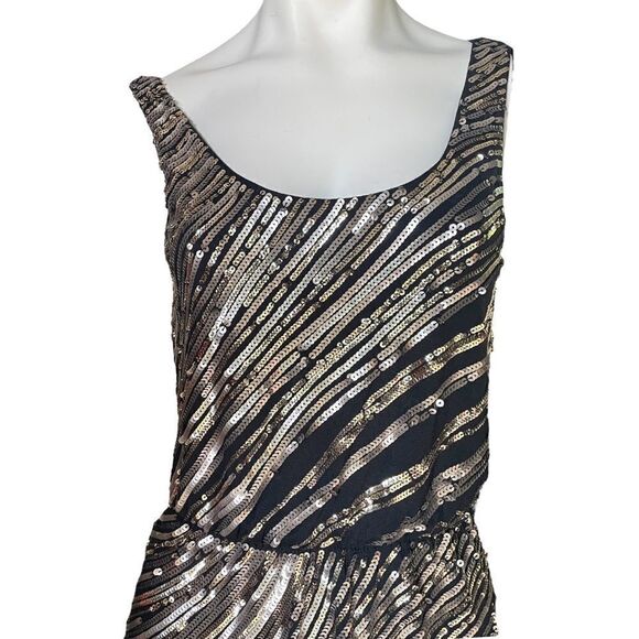 New Express Surplice Dress Black Gold Sequins Mini Sleeveless Tank Top Womens XS - Picture 2 of 12